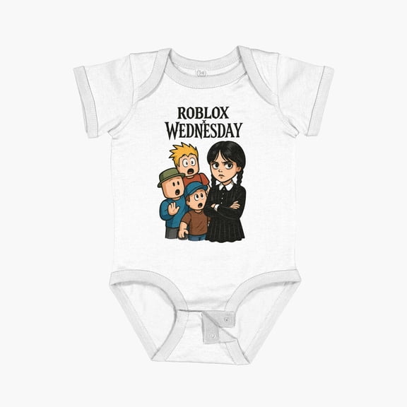 Bella Canvas Roblox X Wednesday Crossover Short Sleeve Baby One-Piece Newborn Gender Neutral Outfit, Baby Boy Or Girl Bodysuit, Birrthday Gifts