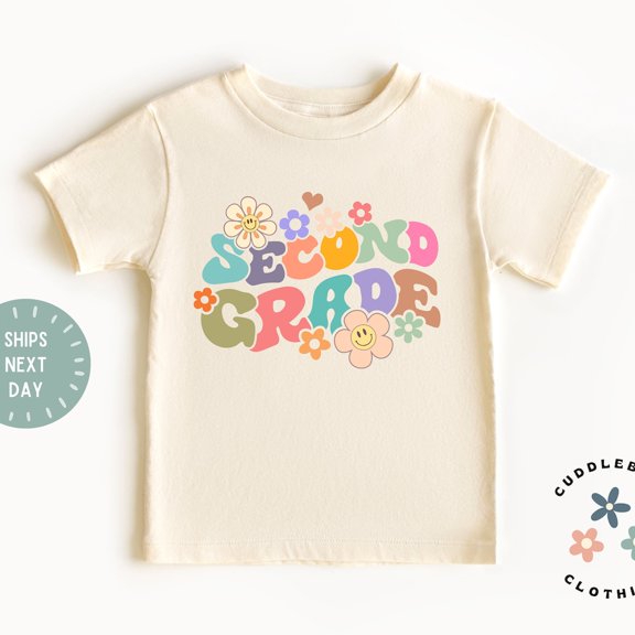 Bella Canvas Second Grade Shirt, Retro Flowers First Day of Second Grade Tee, Hello 2nd Grade, Back to School Shirt, Kids Tee