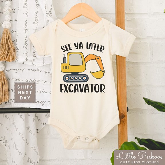 Bella Canvas with See Ya Later Excavator, Funny Digging Excavator Kids Shirt, Cute Construction Theme Party Kids T-Shirt Or Raglan Cute Baby Boy or Girl Bodysuit Gift