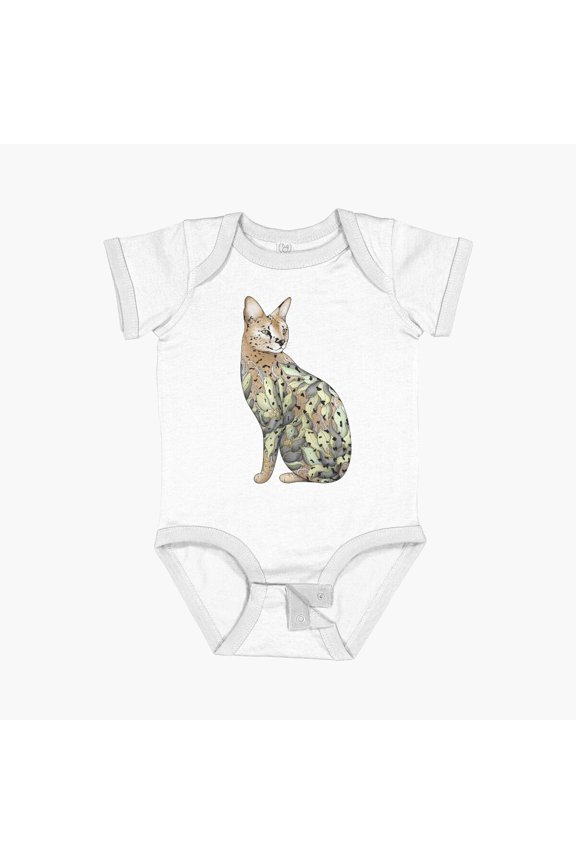 Bella Canvas Serval Cat In Lotus Flower Tattoo Short Sleeve Baby One-Piece Newborn Gender Neutral Outfit, Baby Boy Or Girl Bodysuit, Birrthday Gifts