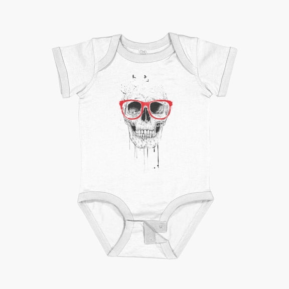 Bella Canvas Skull With Red Glasses Short Sleeve Baby One-Piece Newborn Gender Neutral Outfit, Baby Boy Or Girl Bodysuit, Birrthday Gifts