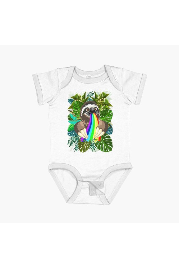Bella Canvas Sloth Spitting Rainbow Colors Short Sleeve Baby One-Piece Newborn Gender Neutral Outfit, Baby Boy Or Girl Bodysuit, Birrthday Gifts