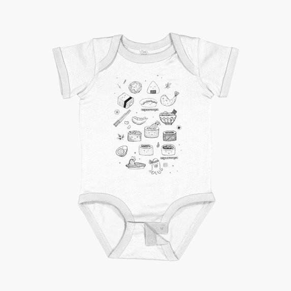 Bella Canvas Sushimania (Black & White) Short Sleeve Baby One-Piece Newborn Gender Neutral Outfit, Baby Boy Or Girl Bodysuit, Birrthday Gifts