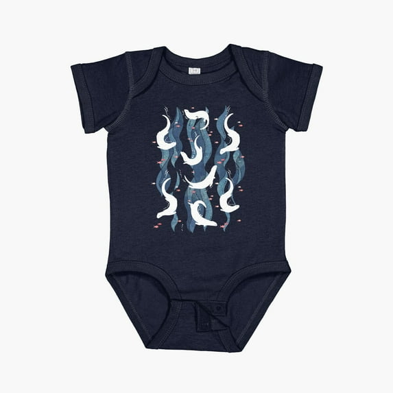 Bella Canvas Swimming Otters On Navy Blue Short Sleeve Baby One-Piece Newborn Gender Neutral Outfit, Baby Boy Or Girl Bodysuit, Birrthday Gifts