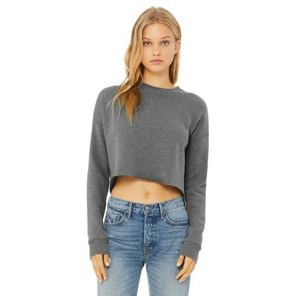 Bella   Canvas, The Ladies' Cropped Fleece Crew - DEEP HEATHER - L