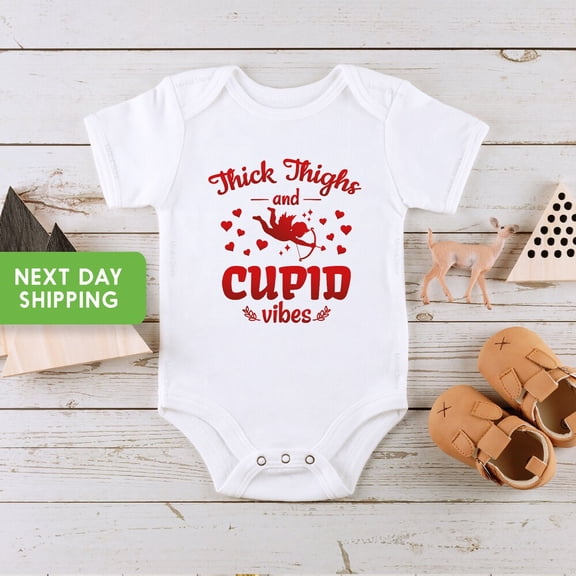 Bella Canvas Thick Thighs & Cupid Vibes Valentines Baby, Valentine Love Cupid Baby, Valentines Kids Shirt, Baby Gift