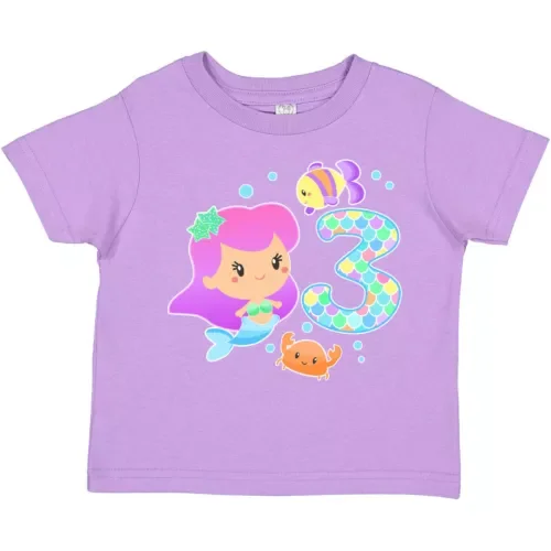 Bella Canvas Third Birthday Mermaid With Fish And Crab Toddler Toddler Shirt Birthdays 3