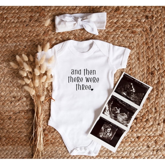 Bella Canvas with Then There Were Three, Family Of Four, Pregnancy Announcement Gift, Cute Dog, Ivf Baby Shower Cute and Cool Baby Boy or Girl Bodysuit Gift
