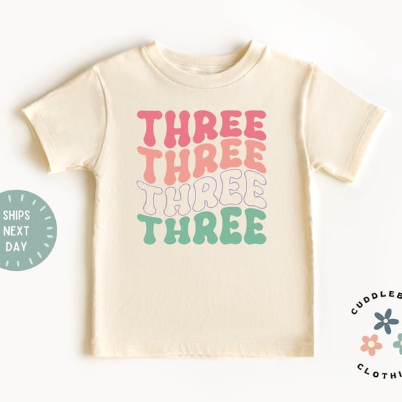 Bella Canvas Three Girls Birthday Tee, Retro Rainbow Third Birthday Shirt, Girl Third Birthday Top, Three Year Old Girl Tshirt