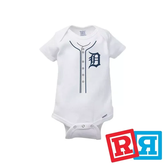 Bella Canvas Tigers Baseball Gerber Baby OnesieÂ® Cotton Unisex White Short Sleeve Bodysuit