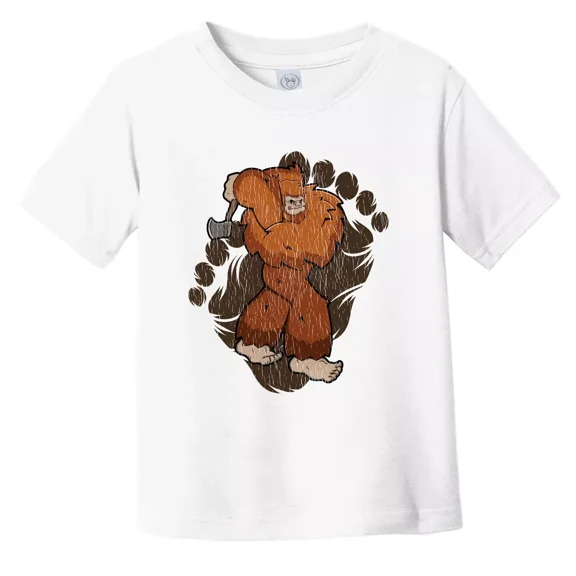 Bella Canvas Toddler Bigfoot Axe Throwing Shirt - Sasquatch Throwing Axe Toddler Boys & Girls Shirt, Gift for Baby or Kids