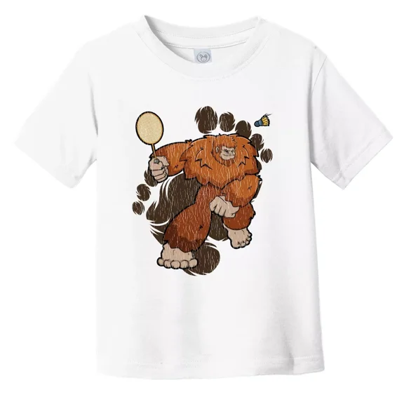 Bella Canvas Toddler Bigfoot Badminton Shirt - Sasquatch Playing Badminton Toddler T-Shirt