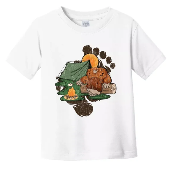 Bella Canvas Toddler Bigfoot Camping Shirt - Sasquatch Roasting Marshmallows Toddler T-Shirt