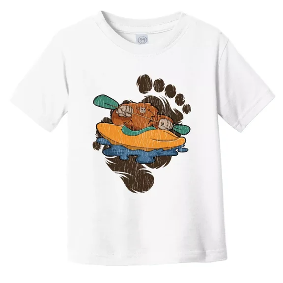 Bella Canvas Toddler Bigfoot Kayaking Shirt - Sasquatch Paddling Kayak Toddler T-Shirt