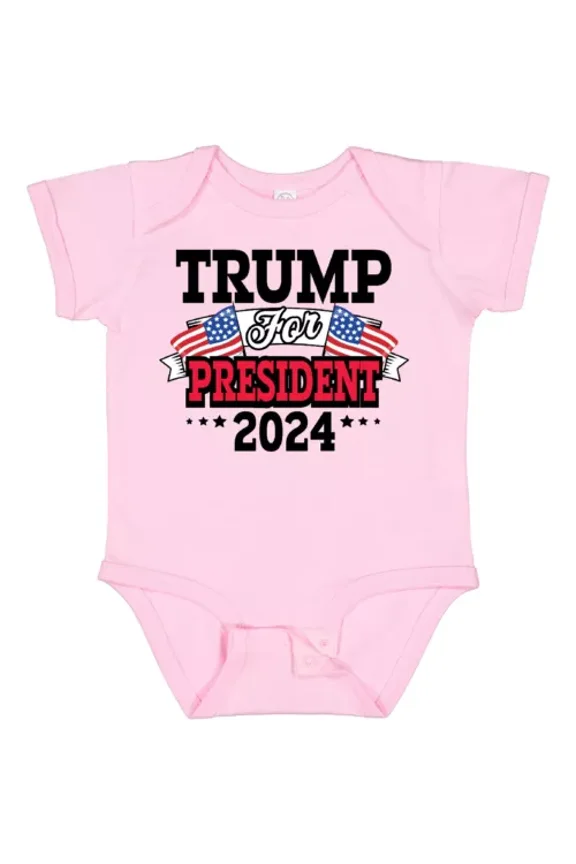 Bella Canvas Trump For President 2024 With Flags Baby Bodysuit Politics Voting Jmg Baby Bodysuit