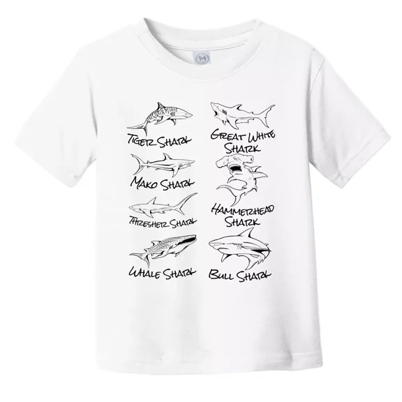 Bella Canvas Types of Sharks Cool Shark Toddler Boys & Girls Shirt, Gift for Baby or Kids