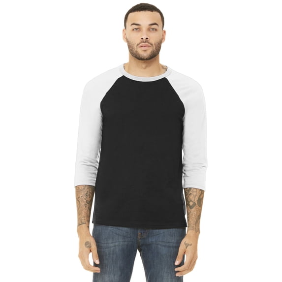 Bella + Canvas Unisex 3/4-Sleeve Baseball T-Shirt - 3200 - BLACK/ WHITE Extra Small