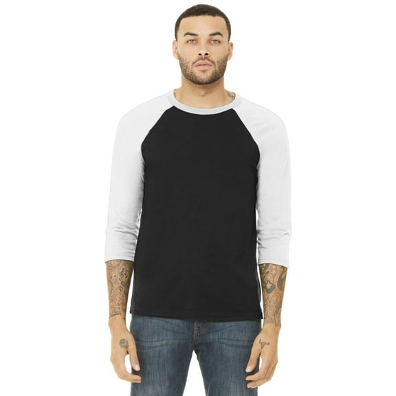Bella + Canvas Unisex 3/4-Sleeve Baseball T-Shirt - 3200 - BLACK/ WHITE L