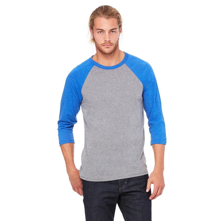 Bella + Canvas Unisex 3/4 Sleeve Baseball T-Shirt - Raglan Sleeve Tri-Blend Tee (Deep Heather/Black, Medium)