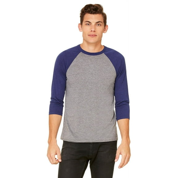 Bella Canvas Unisex 3/4-Sleeve Baseball T-Shirt - Grey/Navy TRB - S - Style 3200 - Original Label