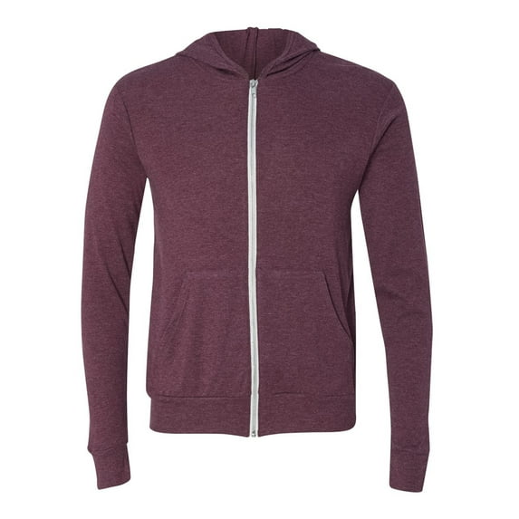 Bella + Canvas Unisex Full-Zip Hooded Long Sleeve Tee for Men Hoodie for Women Bella Canvas Triblend Lightweight Hoodie Sweatshirt for Him Hooded Sweater for Her Long Sleeve Classic Zipped Hoodie