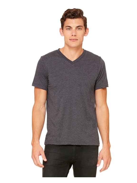 Bella + Canvas Unisex Jersey Short Sleeve V-Neck Tee , 3005CVC , Dk Grey Heather , Small