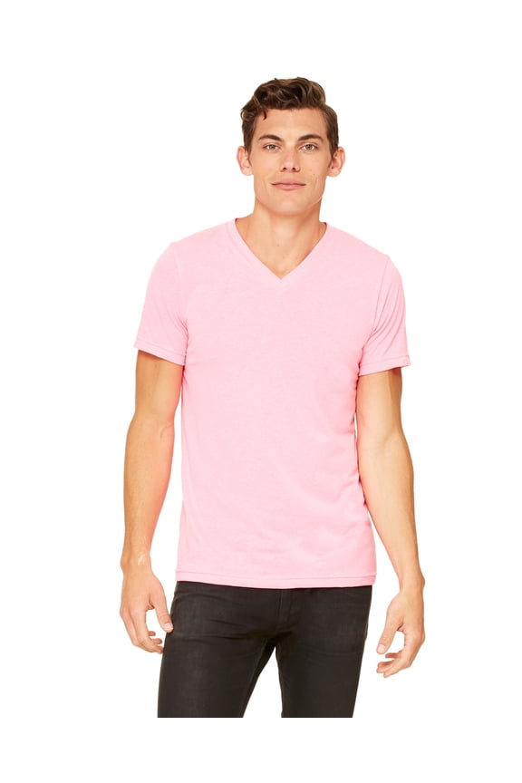 Bella + Canvas Unisex Jersey Short Sleeve V-Neck Tee , 3005CVC , Neon Pink , X-Large