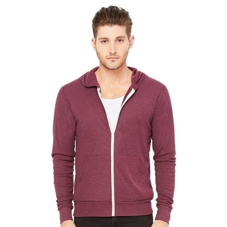 Bella + Canvas Unisex Triblend Full-Zip Lightweight Hoodie , 3939 , Maroon Triblend , Small