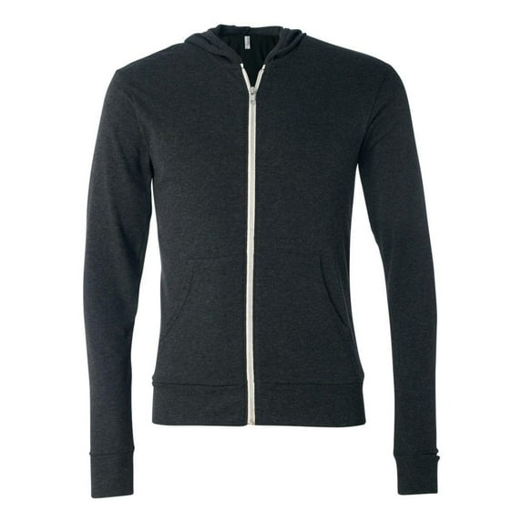 Bella Canvas Unisex Triblend Full-Zip Lightweight Hoodie Medium Charcoal-black Triblend