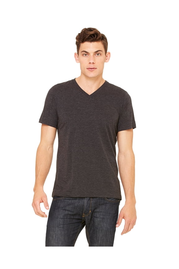 Bella + Canvas Unisex Triblend Short Sleeve V-Neck Tee , 3415C , CHAR-BLACK TRIB , Large