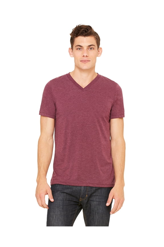 Bella + Canvas Unisex Triblend Short Sleeve V-Neck Tee , 3415C , Maroon Triblend , Medium