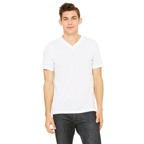 Bella + Canvas Unisex Triblend Short Sleeve V-Neck Tee , 3415C , WHT FLCK TRIBLND , Large