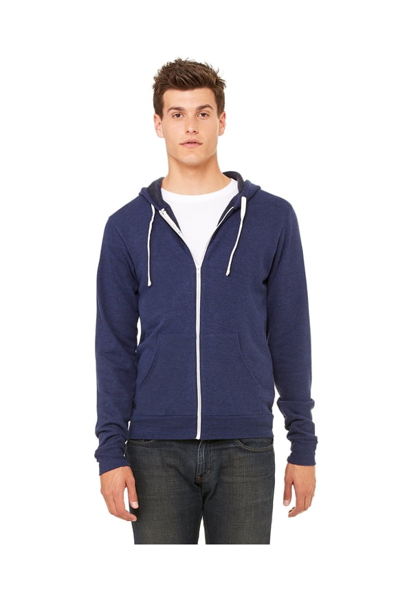 Bella + Canvas Unisex Triblend Sponge Fleece Full-Zip Hoodie , 3909 , Navy Triblend , Small