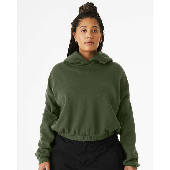 Bella+Canvas 7506 FWD Fashion Women's Sponge Fleece Cinched Bottom Hoodie-Military Green-S