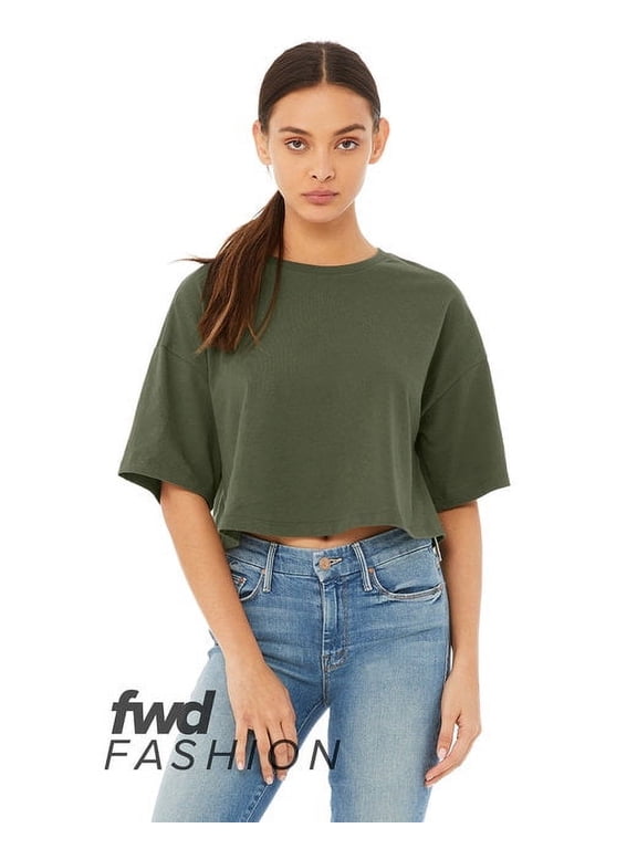 BELLA + CANVAS - Women's Jersey Crop Tee - 6482 - Military Green - Size: M