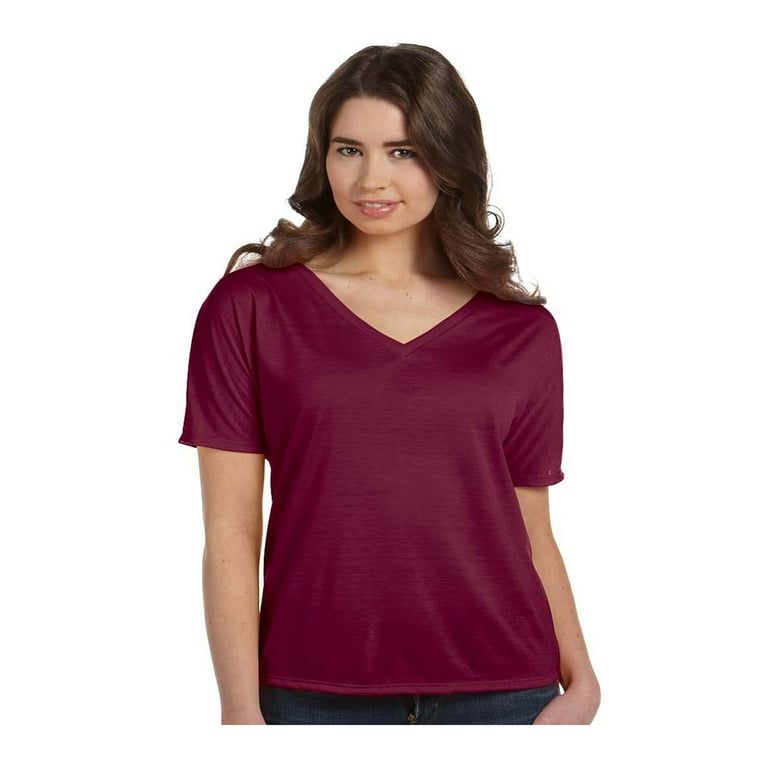 Bella Canvas Women s Curved Bottom Slouchy Fit V Neck T Shirt Style B8815 Walmart