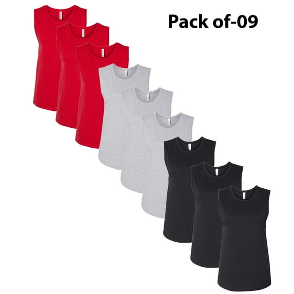 CROWN CRAZE- Women’s Jersey Muscle Tank Top | Ribbed Racerback, Summer Tank in Assorted Colors, 4.2oz 100% Ring-spun cotton, 9 Pack, Size S