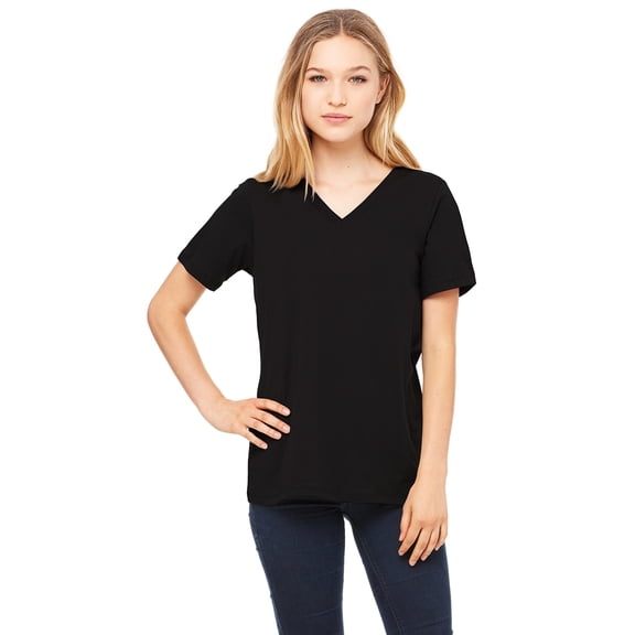 Bella + Canvas Women's Relaxed Jersey Short Sleeve V-Neck Tee , 6405 , Black , XX-Large