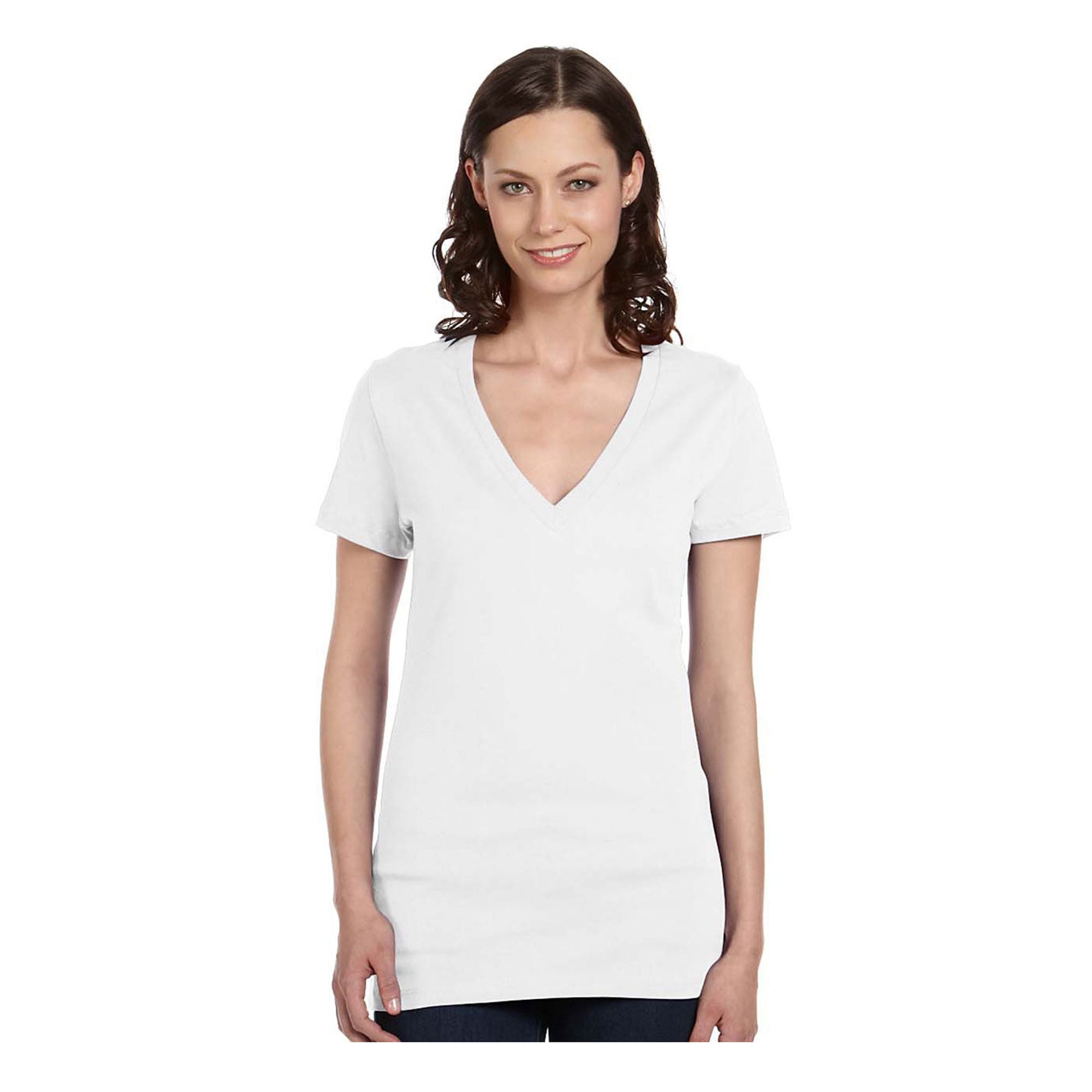 Bella Canvas Women's Ringspun Deep V-Neck Jersey T-Shirt, Style B6035 ...
