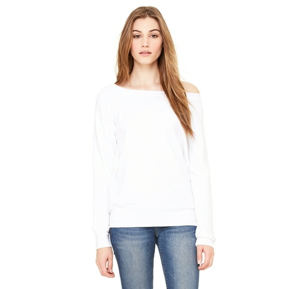 Bella + Canvas Women's Sponge Fleece Wide Neck Sweatshirt , 7501 , SOLID WHT TRBLND , Medium