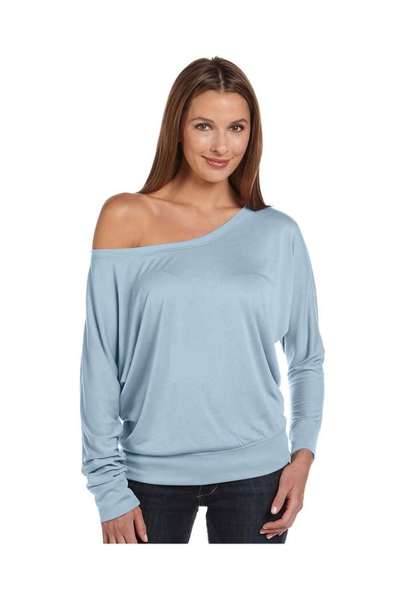 Bella + Canvas Womens Flowy Long-Sleeve Off Shoulder T-Shirt