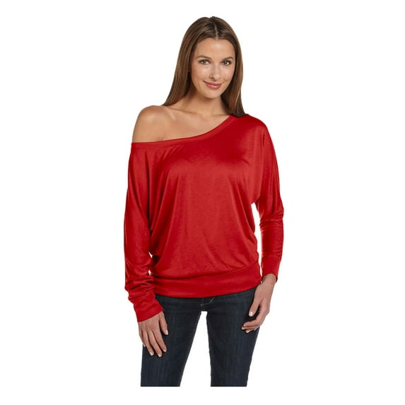 Bella + Canvas Womens Flowy Long-Sleeve Off Shoulder T-Shirt