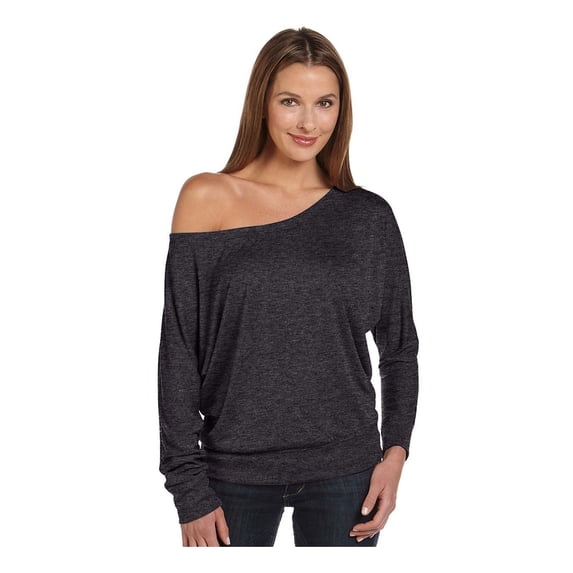 Bella + Canvas Womens Flowy Long-Sleeve Off Shoulder T-Shirt
