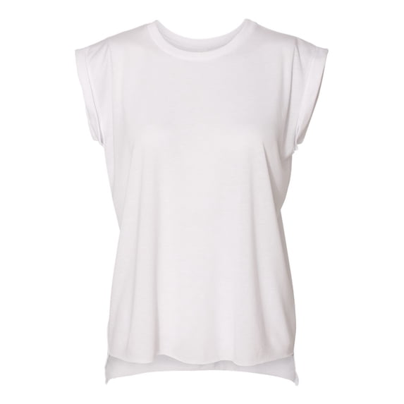 Bella + Canvas Womens/Ladies Flowy Rolled Cuff Muscle T-Shirt (S) (White)