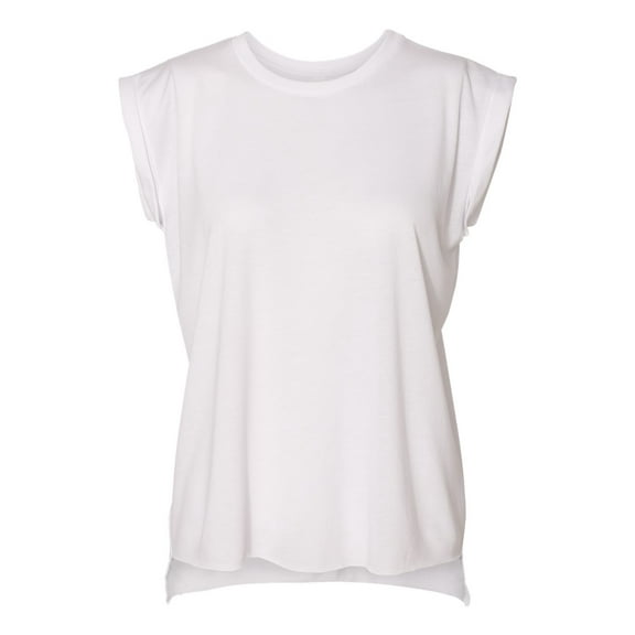 Bella + Canvas Womens/Ladies Flowy Rolled Cuff Muscle T-Shirt (S) (White)
