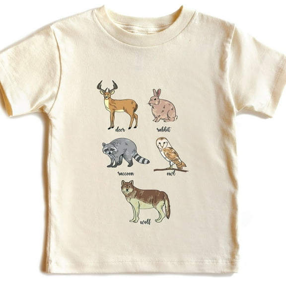 Bella Canvas Woodland Animal Shirt - Animal Tee - Cute Vintage Forest Wildlife - Animal Names Tee - Boho Natural Kids Shirts