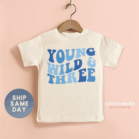 Bella Canvas Young Wild And Three Shirt, 3rd Birthday Tees, 3 Year Old Kid Birthday Present, Third Birthday Apparel, Kids Birthday Gift, (CA-B133)