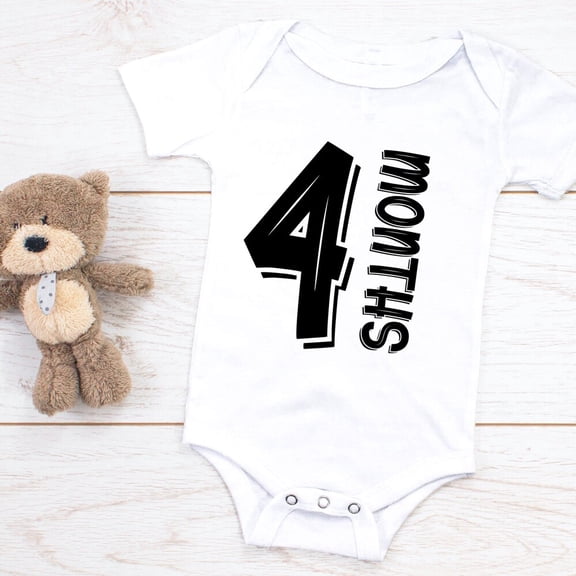 Bella Canvas with 4 Months Baby Milestone One Piece, Four Months Infant Baby Milestone Outfit One Piece, T Shirt Cute Baby Boy or Girl Bodysuit Gift