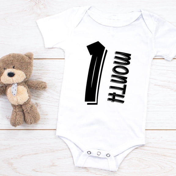 Bella Canvas with Baby 1 Month Milestone One Piece, One Month Infant Baby Milestone Outfit One Piece, T Shirt Cute Baby Boy or Girl Bodysuit Gift