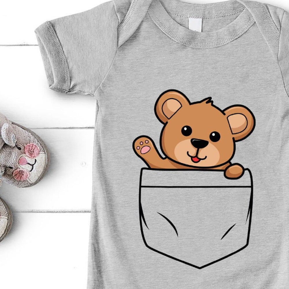 Bella Canvas with Bear, Pocket Bear, Baby Boy, Baby Gift, Pocket Bear ...